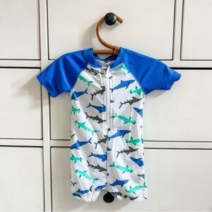 Kids Swim Shark Print Blue Rash Guard
